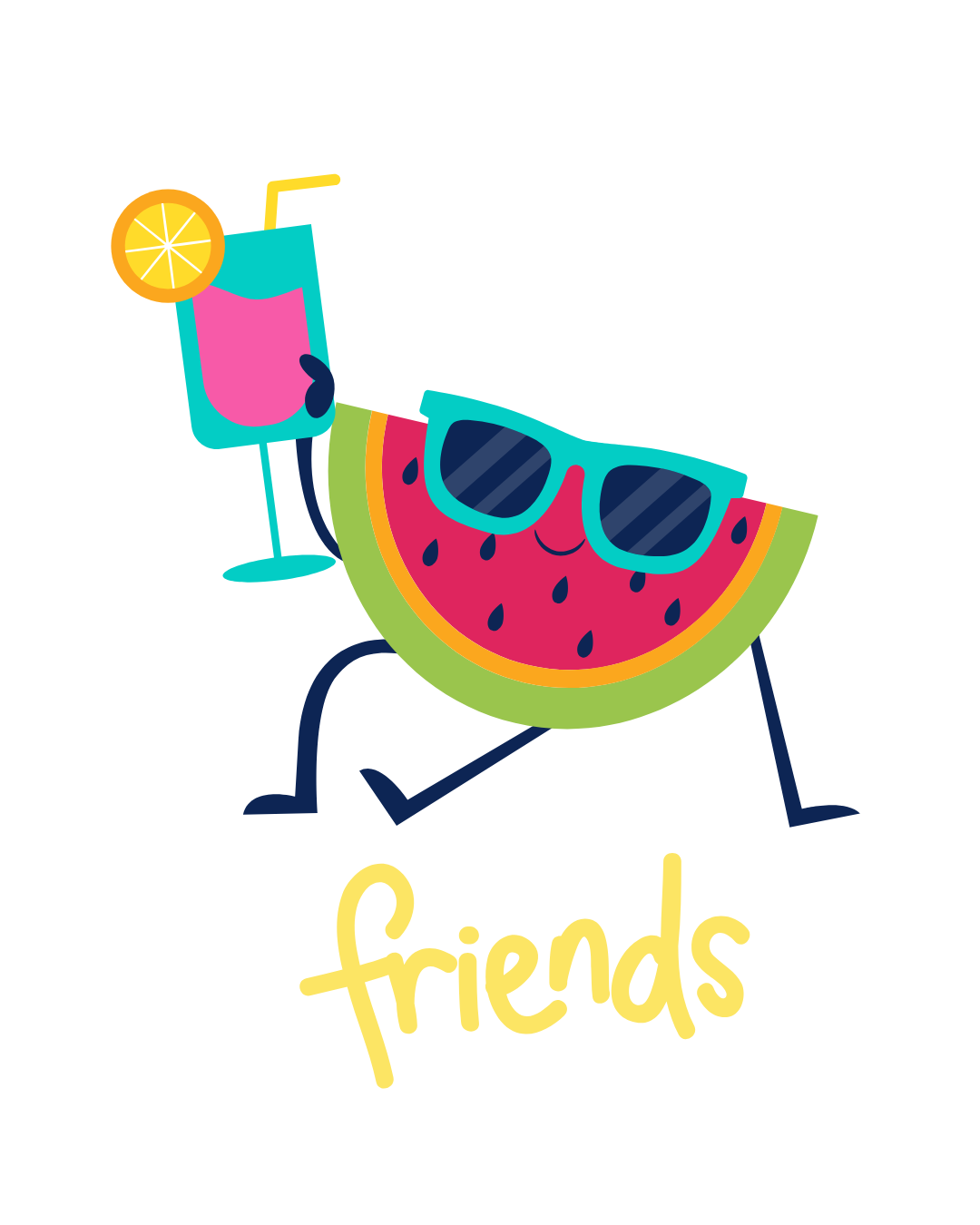 Ilustração alegre de verão, representando o grupo Amigos do Verão da comunidade Tribou.