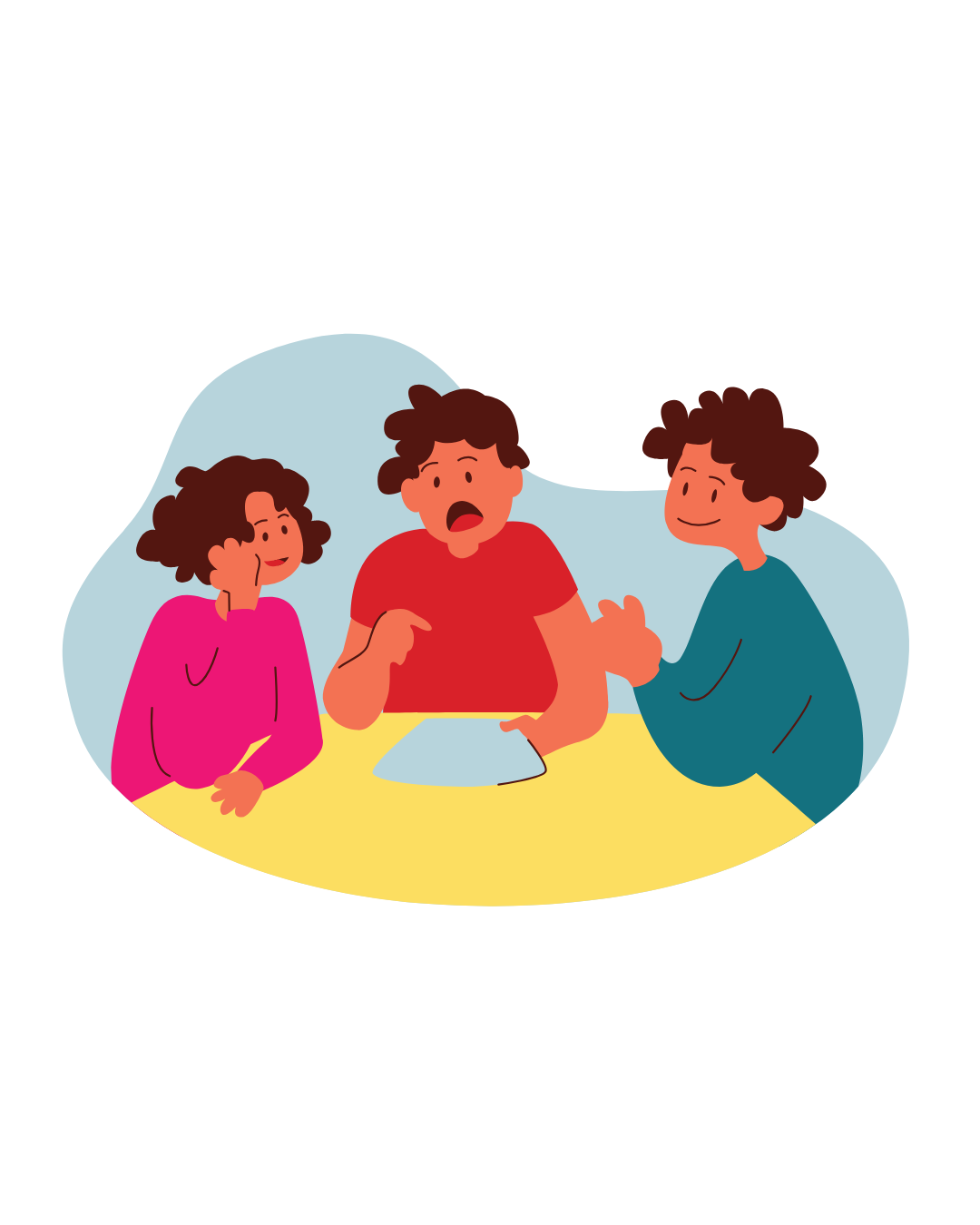 Ilustração de pessoas conversando de forma descontraída, representando o grupo Bora Conversar? da comunidade Tribou.